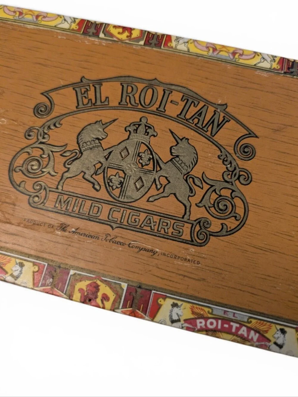 VINTAGE El Roi-Tan Cigar Box Decorative Red Yellow Brown Storage Container